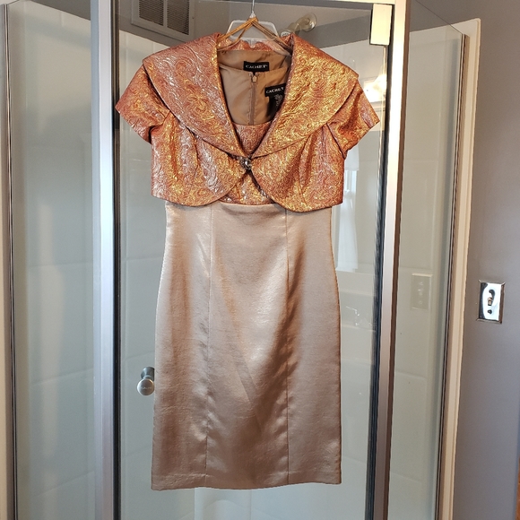 Stunning and unique CACHET dress and jacket, size 4, gold and copper color - Picture 3 of 7